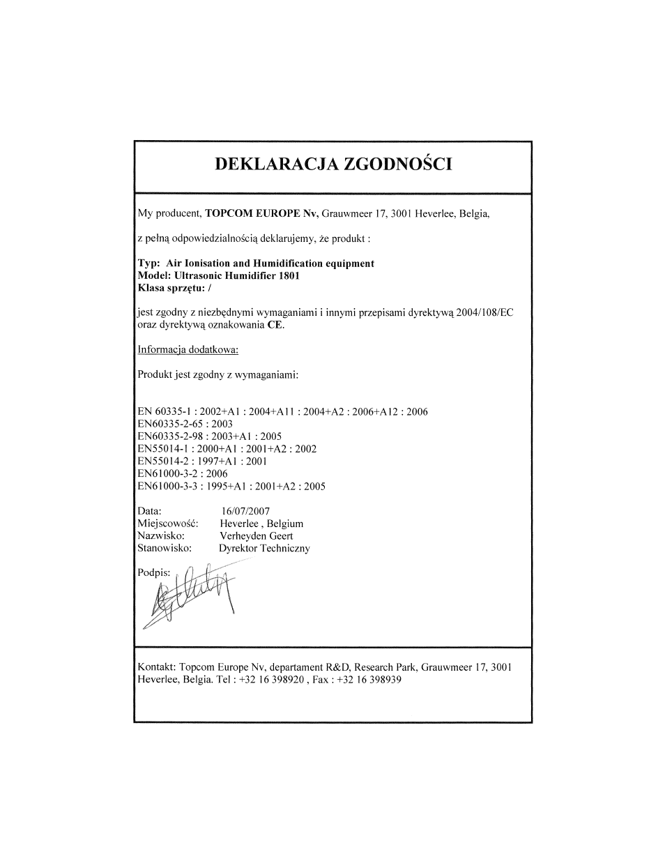 Topcom ULTRASONIC 1801 User Manual | Page 78 / 80