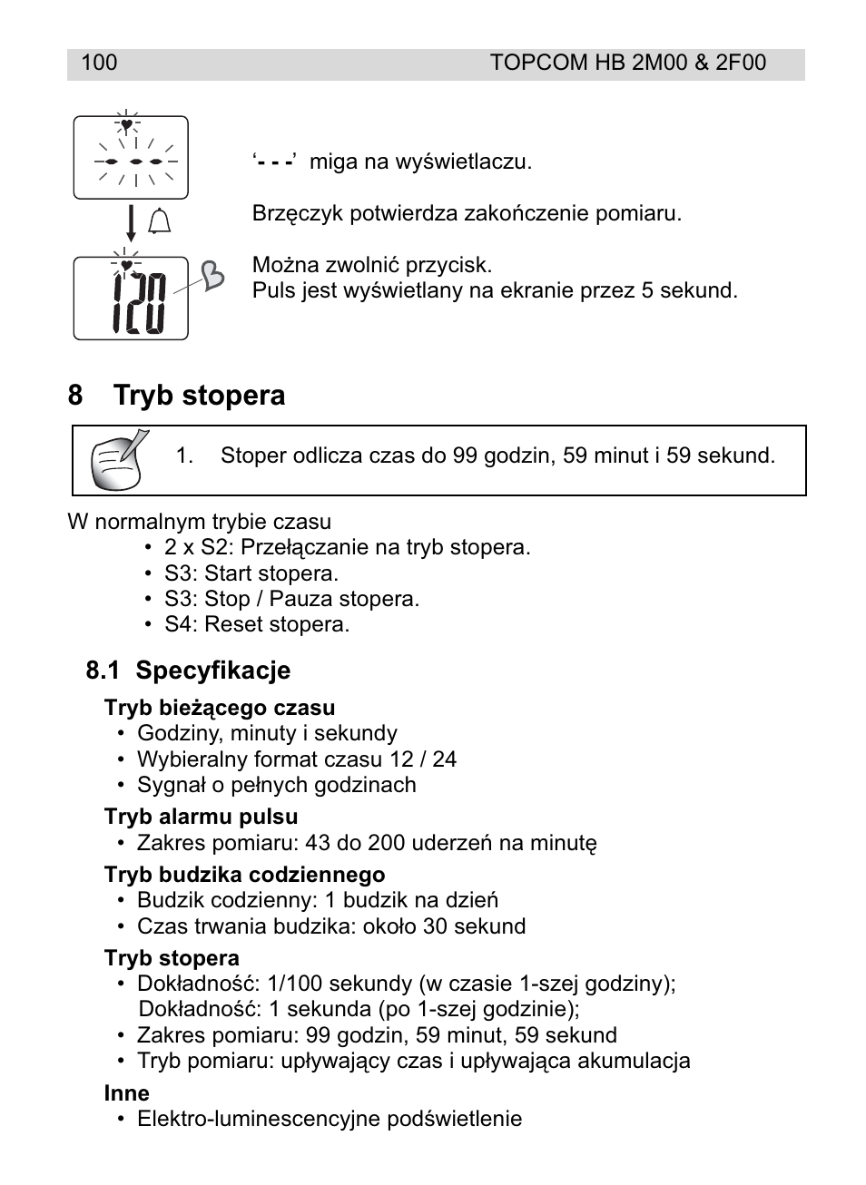 8tryb stopera | Topcom HB 2M00 User Manual | Page 100 / 128