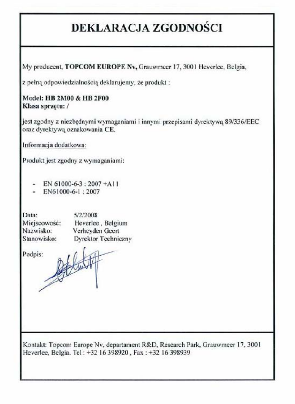 Topcom HB 2M00 User Manual | Page 126 / 128