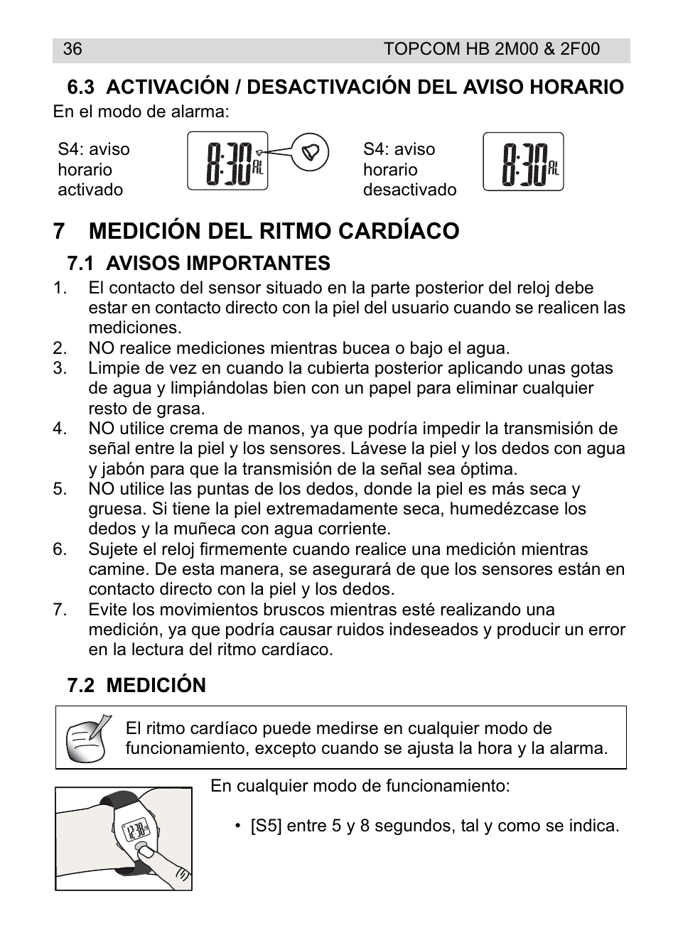 7medición del ritmo cardíaco | Topcom HB 2M00 User Manual | Page 36 / 128