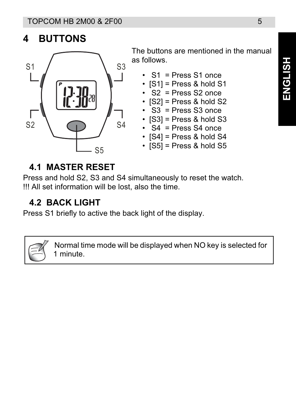 Engl ish 4 buttons | Topcom HB 2M00 User Manual | Page 5 / 128