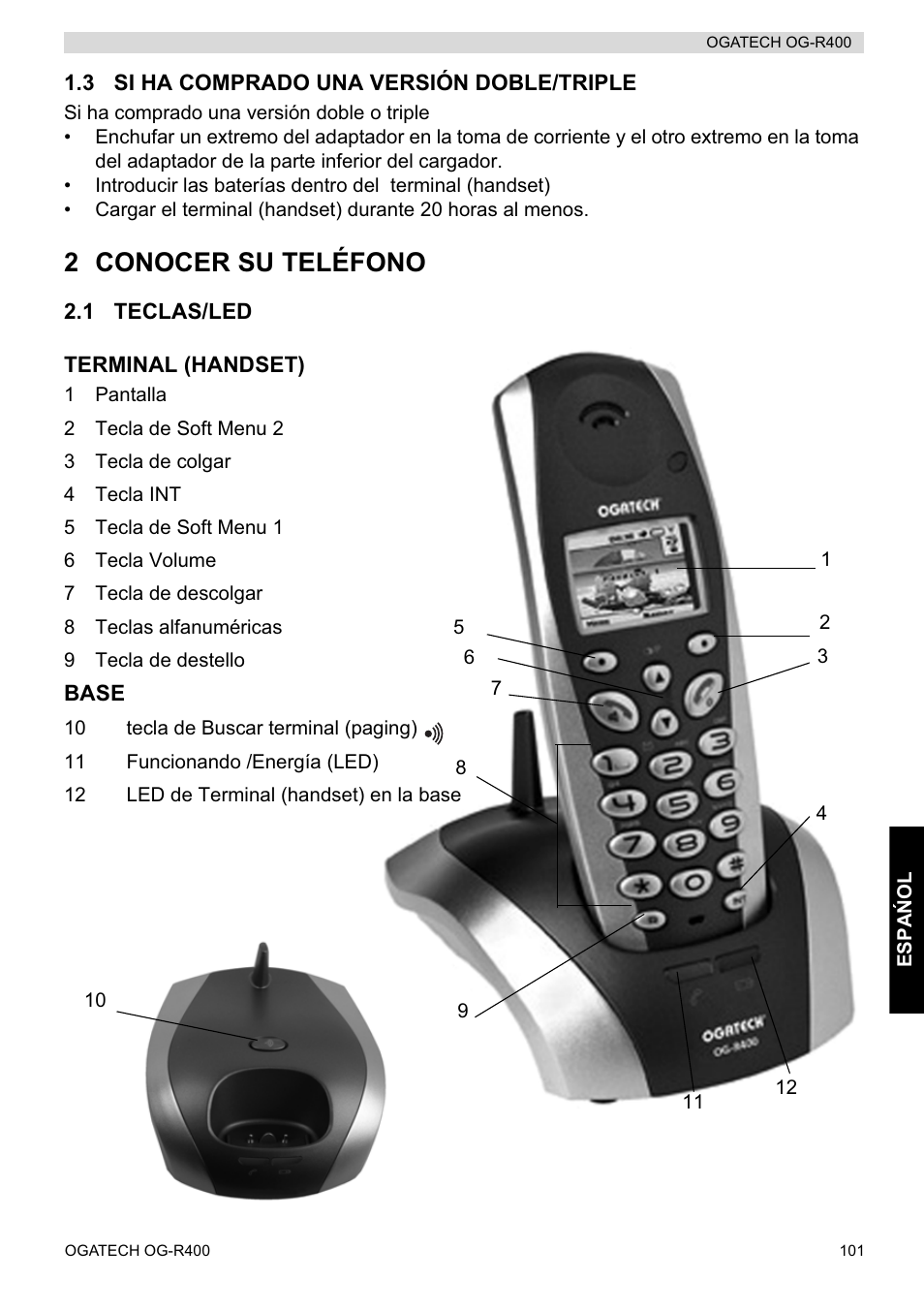 2 conocer su teléfono | Topcom OGATECH OG-R400 User Manual | Page 101 / 128