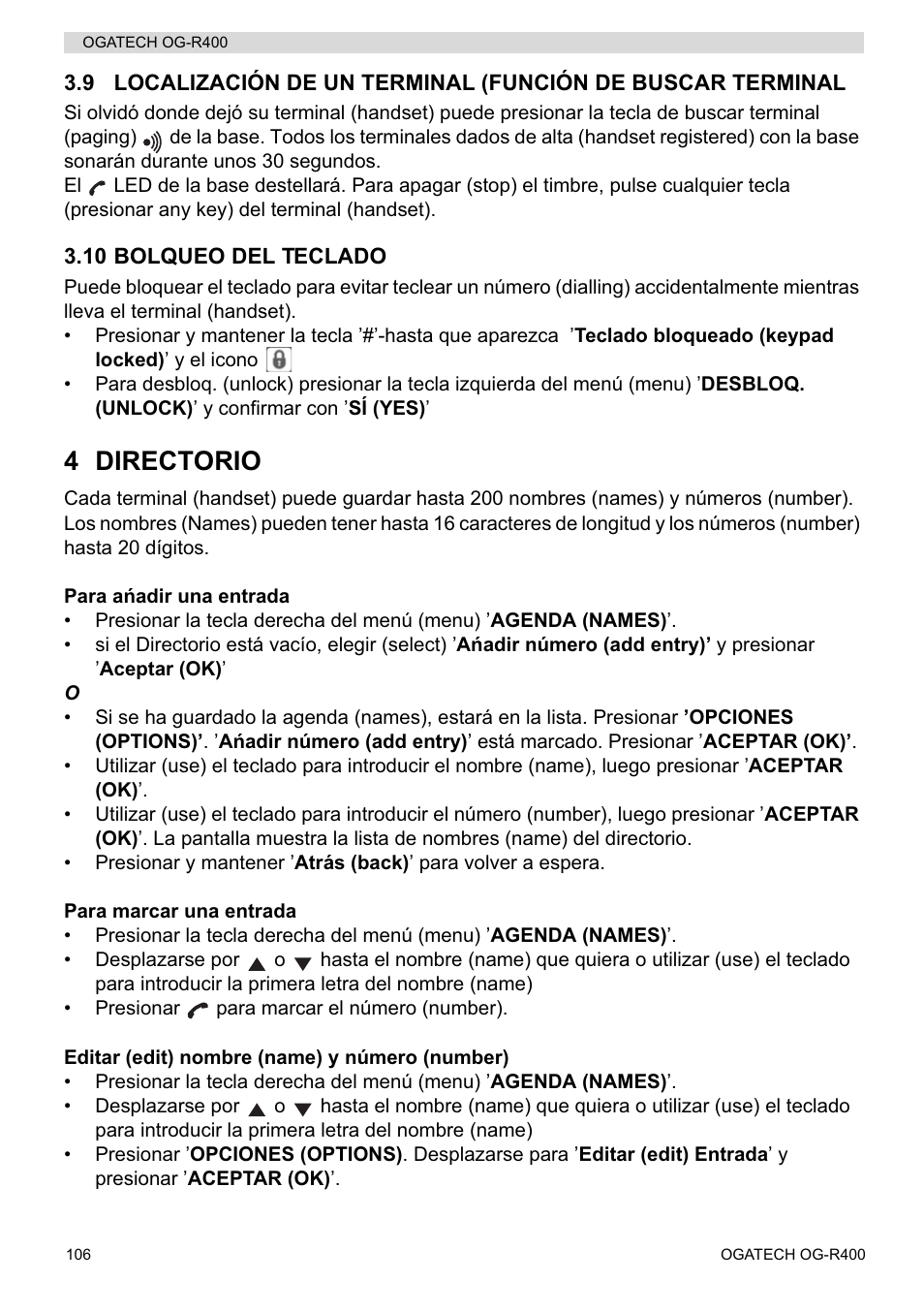 4 directorio | Topcom OGATECH OG-R400 User Manual | Page 106 / 128