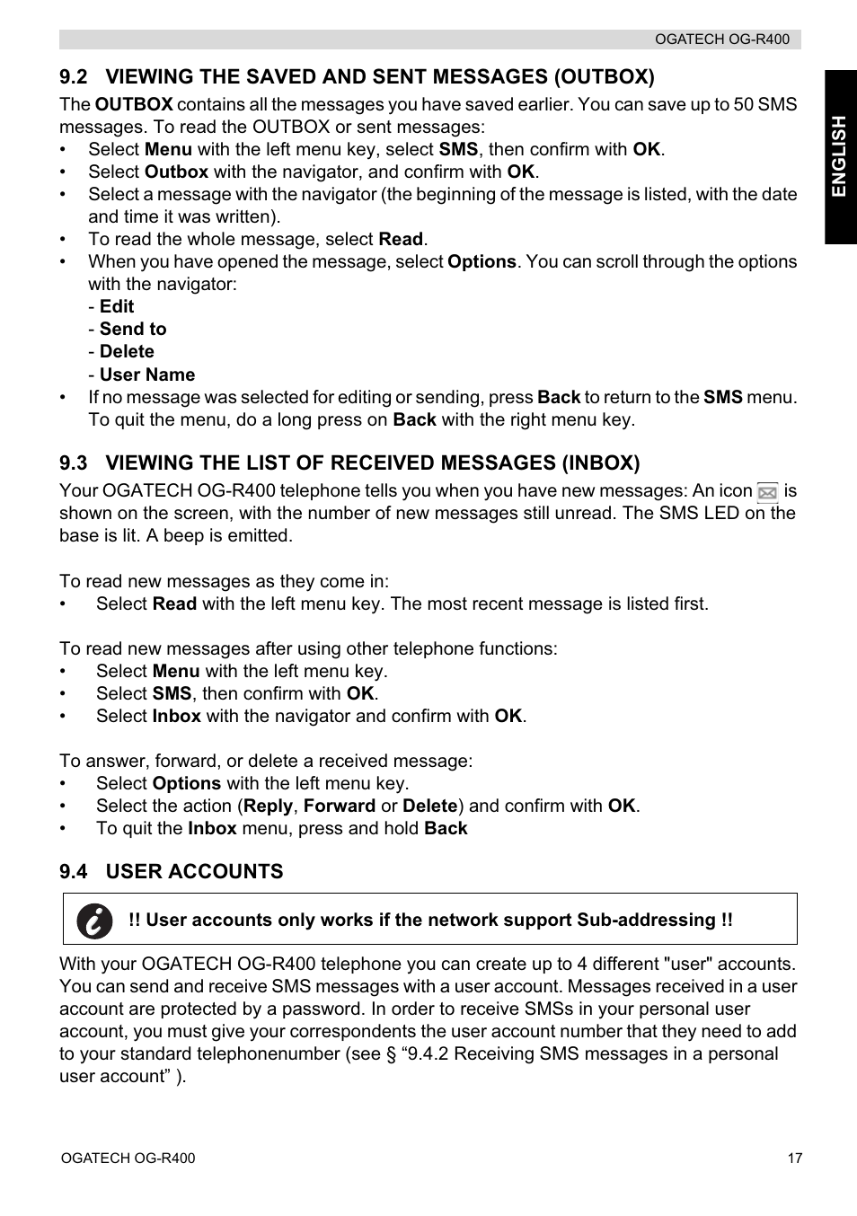 Topcom OGATECH OG-R400 User Manual | Page 17 / 128