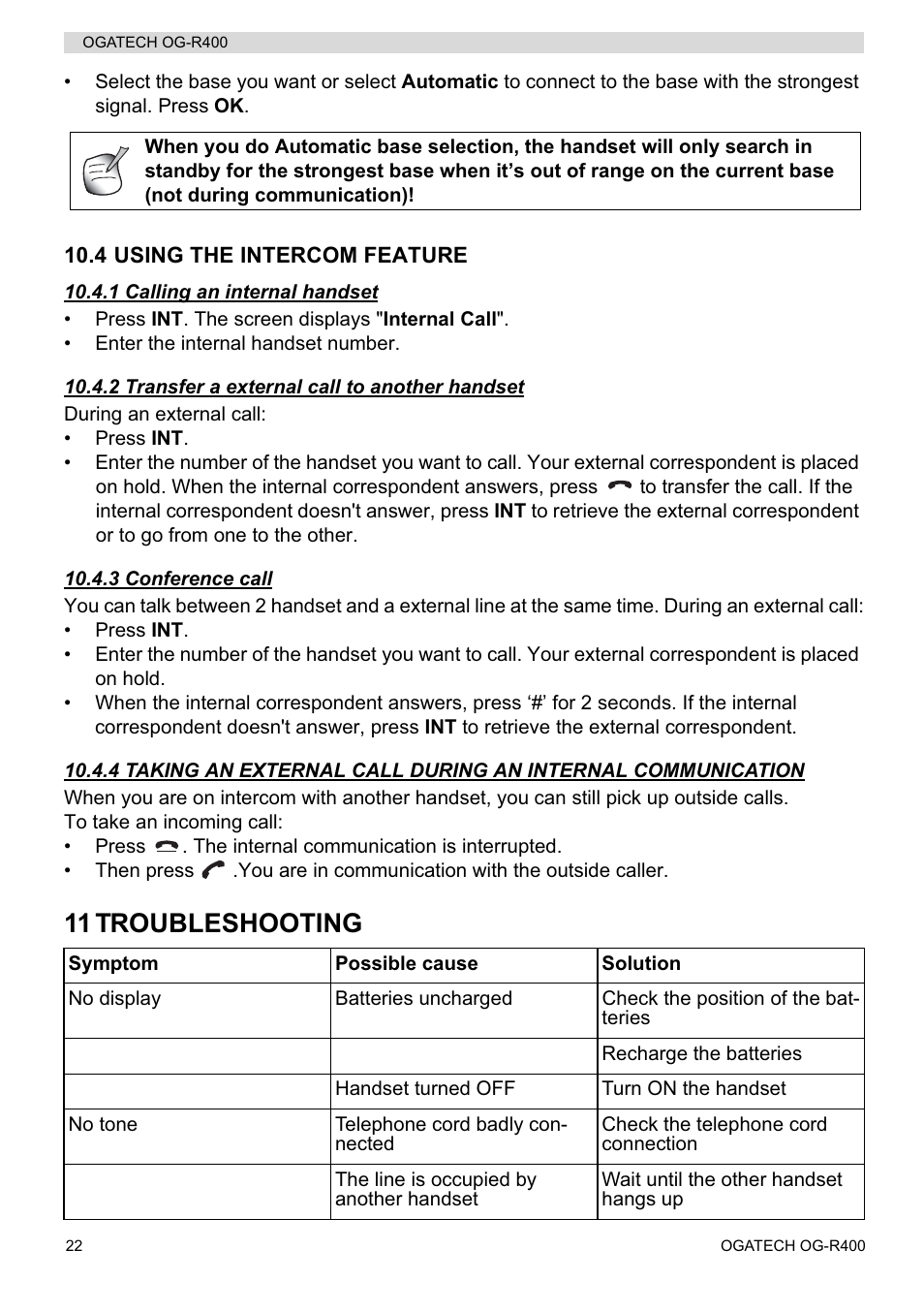 11 troubleshooting | Topcom OGATECH OG-R400 User Manual | Page 22 / 128