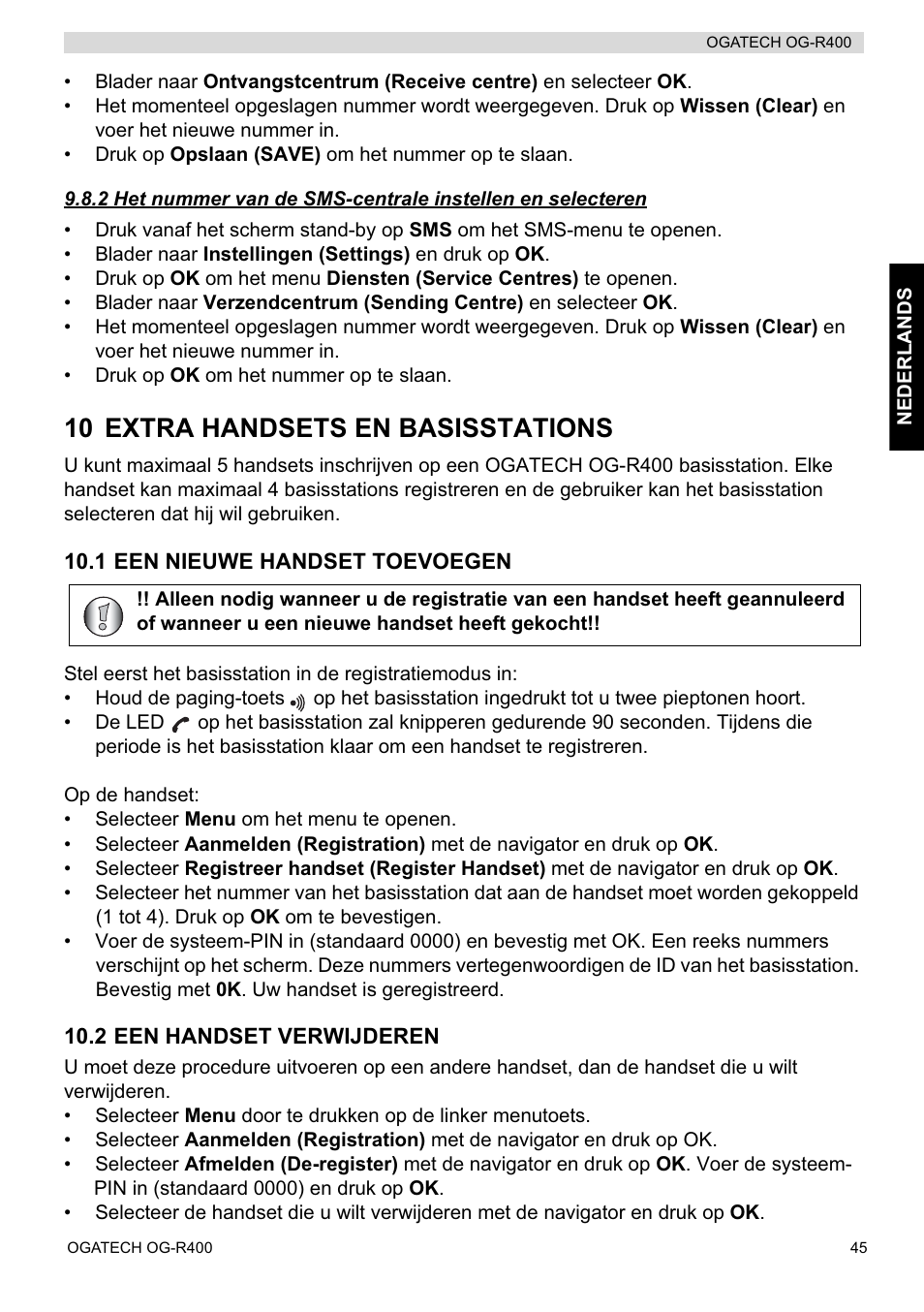 10 extra handsets en basisstations | Topcom OGATECH OG-R400 User Manual | Page 45 / 128