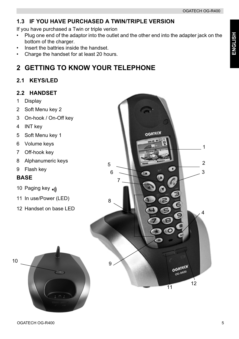 2 getting to know your telephone | Topcom OGATECH OG-R400 User Manual | Page 5 / 128