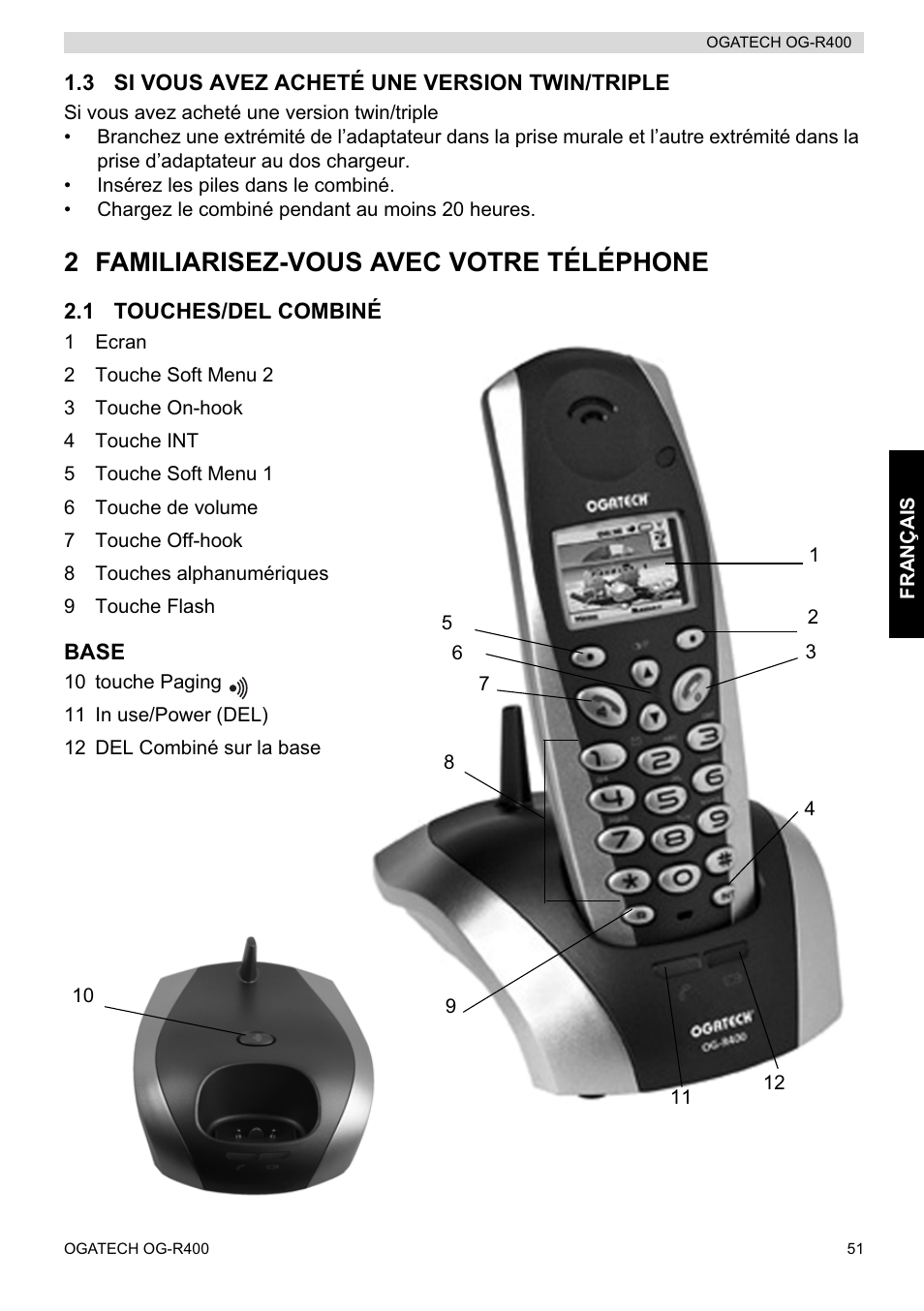 2 familiarisez-vous avec votre téléphone | Topcom OGATECH OG-R400 User Manual | Page 51 / 128