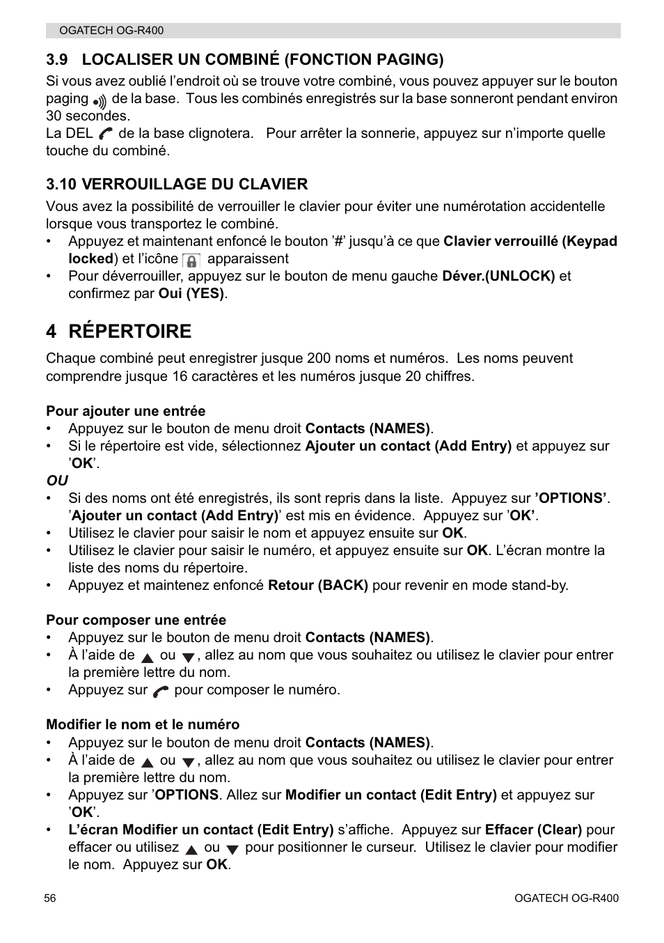 4 répertoire | Topcom OGATECH OG-R400 User Manual | Page 56 / 128