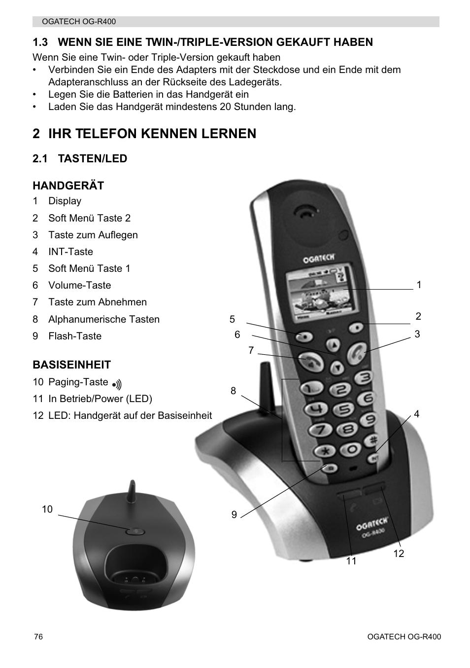 2 ihr telefon kennen lernen | Topcom OGATECH OG-R400 User Manual | Page 76 / 128