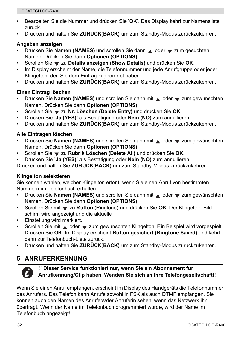 5 anruferkennung | Topcom OGATECH OG-R400 User Manual | Page 82 / 128