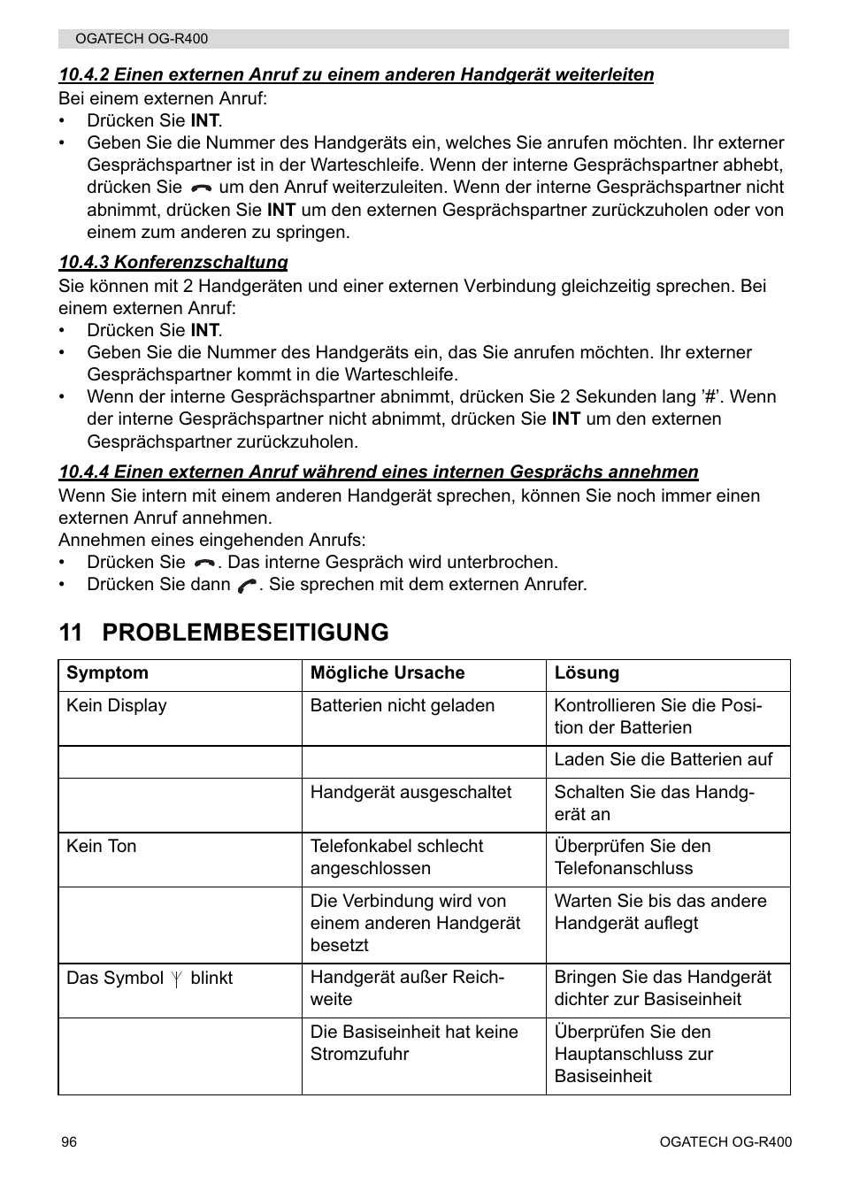 11 problembeseitigung | Topcom OGATECH OG-R400 User Manual | Page 96 / 128