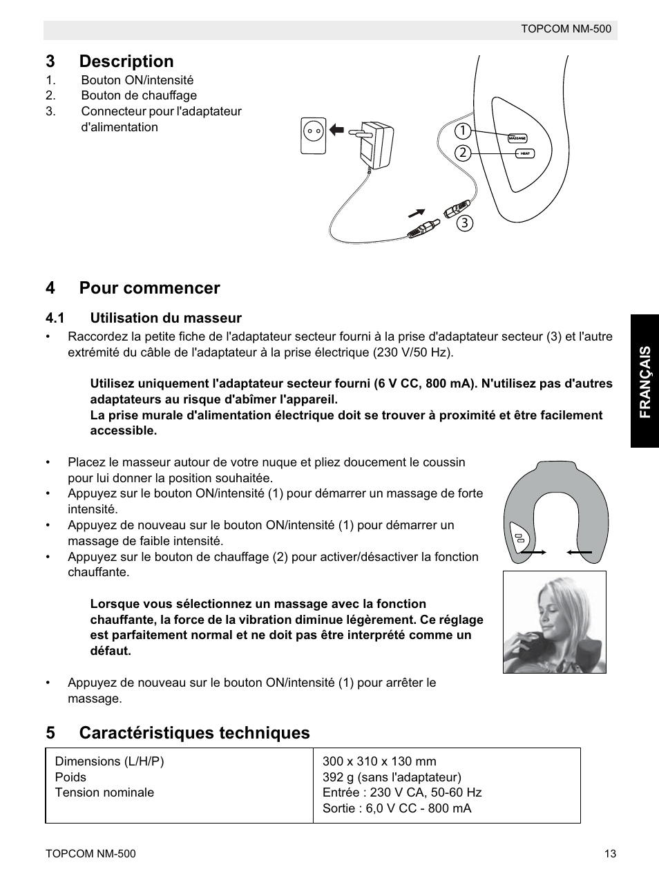 3description, 4pour commencer, 5caractéristiques techniques | Topcom NM-500-H User Manual | Page 13 / 72