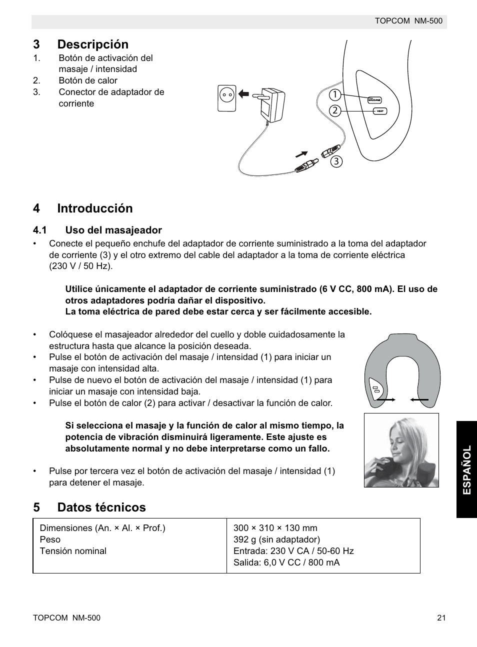 3descripción, 4introducción, 5datos técnicos | Topcom NM-500-H User Manual | Page 21 / 72