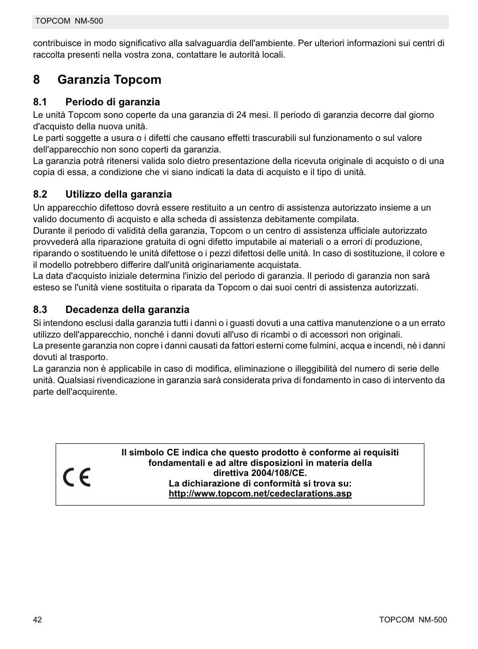 8garanzia topcom | Topcom NM-500-H User Manual | Page 42 / 72