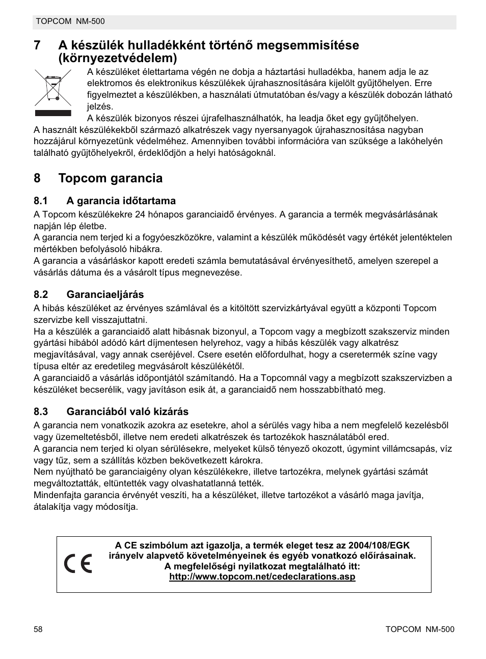 8topcom garancia | Topcom NM-500-H User Manual | Page 58 / 72