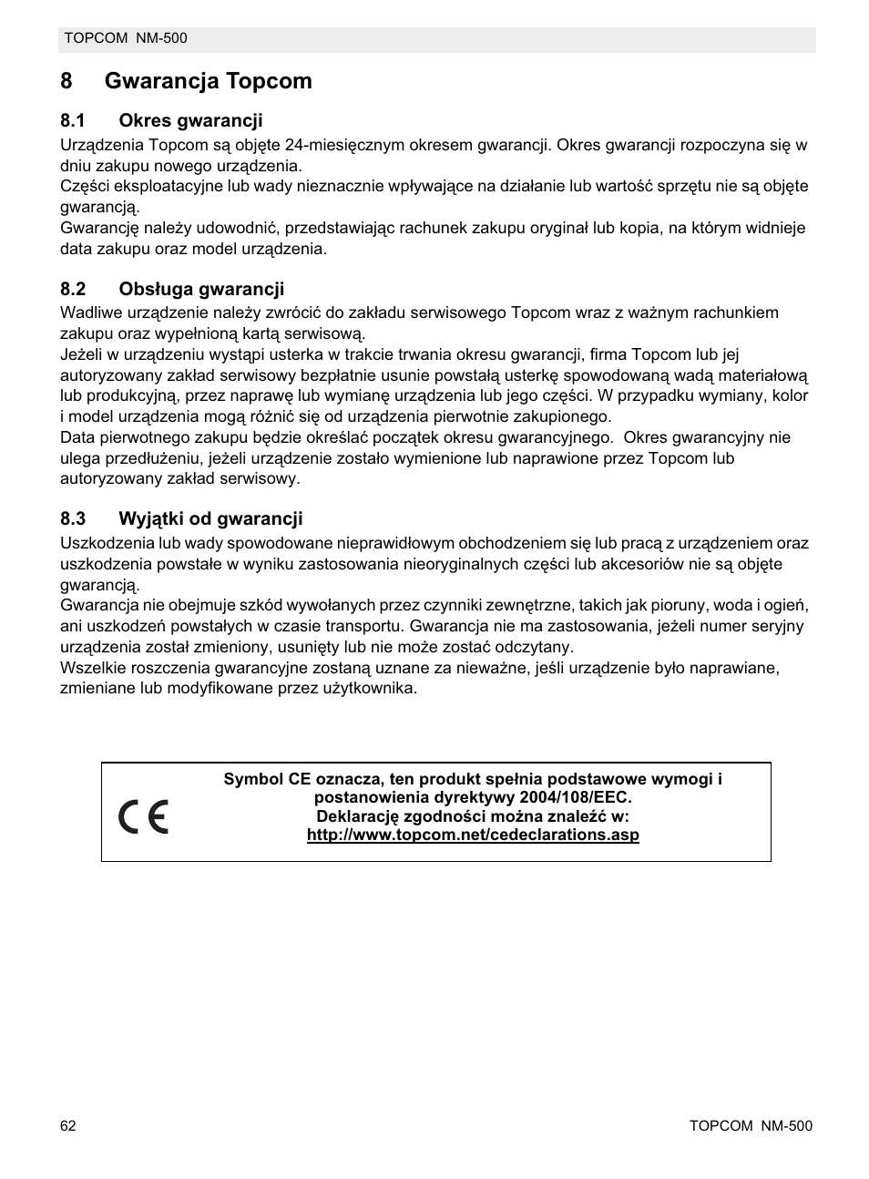 8gwarancja topcom | Topcom NM-500-H User Manual | Page 62 / 72