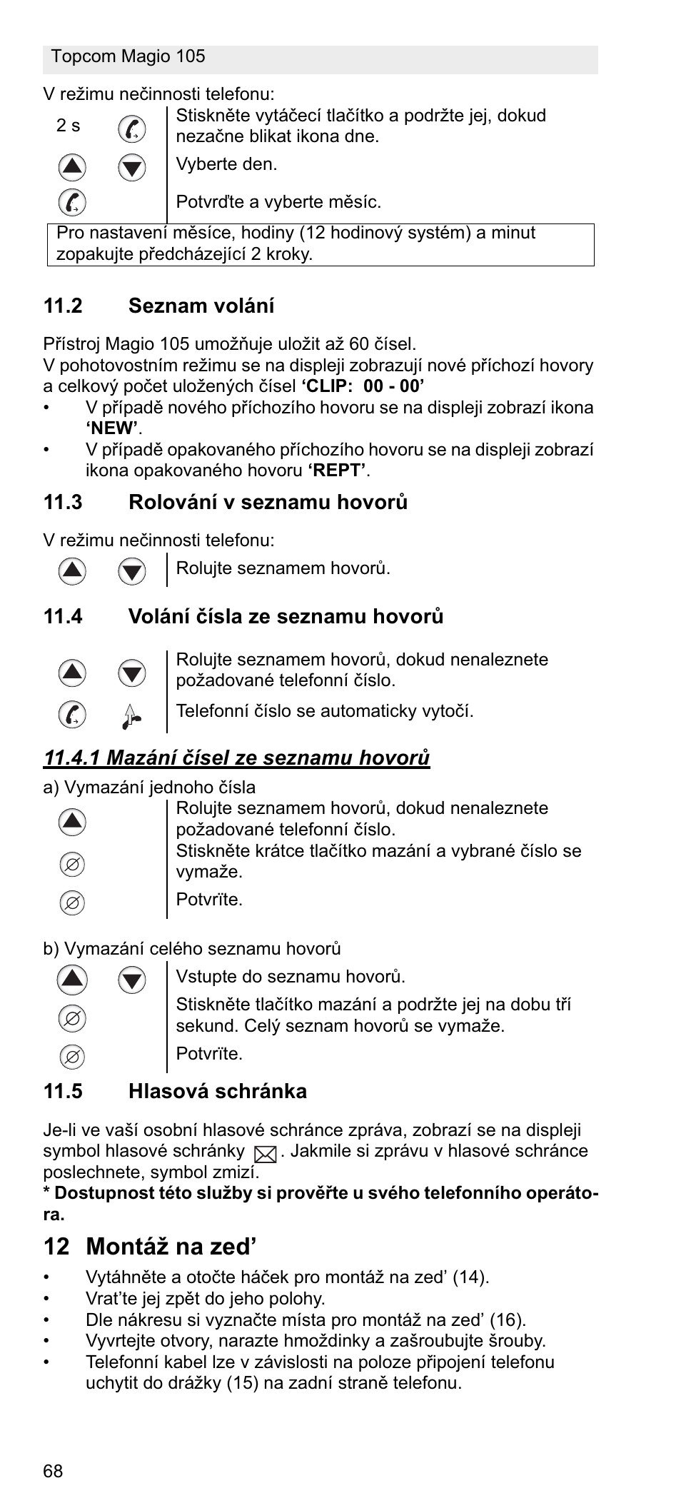 12 montáž na zed | Topcom MAGIO 105 User Manual | Page 68 / 88