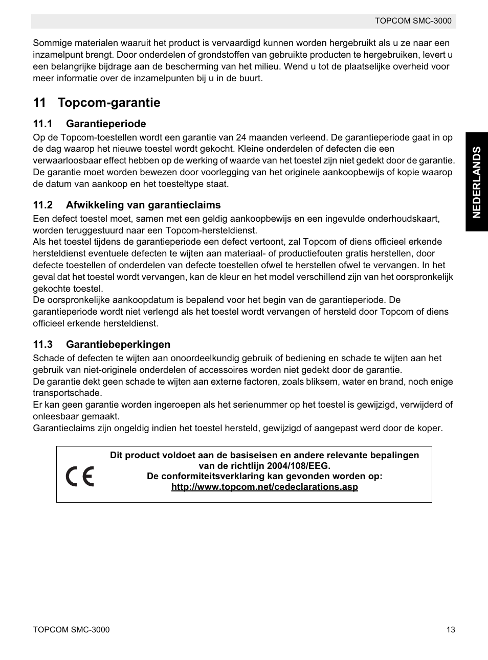 11 topcom-garantie | Topcom SMC-3000 User Manual | Page 13 / 104