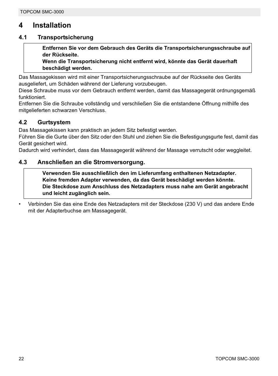 4installation | Topcom SMC-3000 User Manual | Page 22 / 104