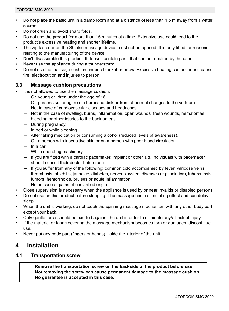 4installation | Topcom SMC-3000 User Manual | Page 4 / 104