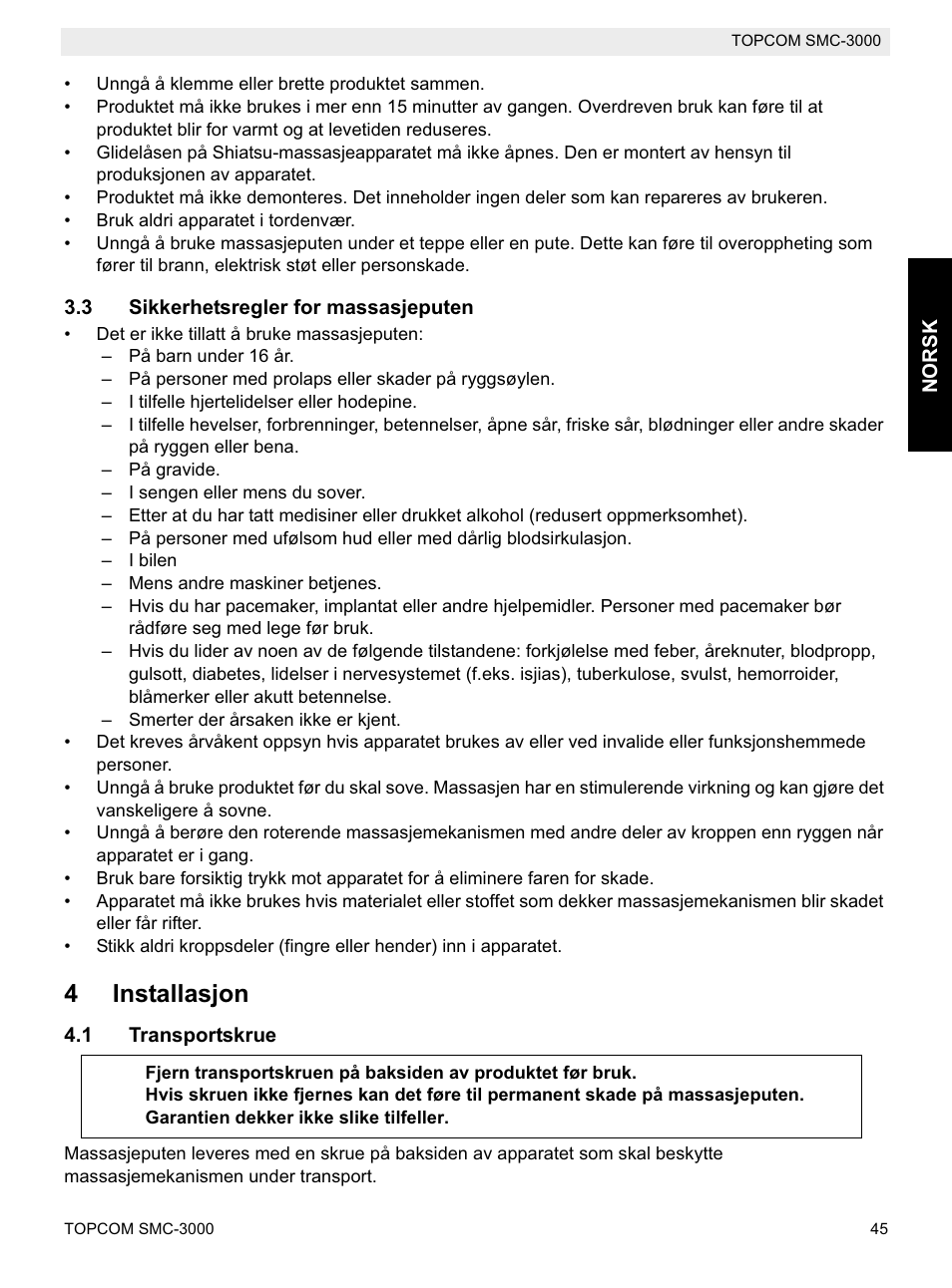 4installasjon | Topcom SMC-3000 User Manual | Page 45 / 104