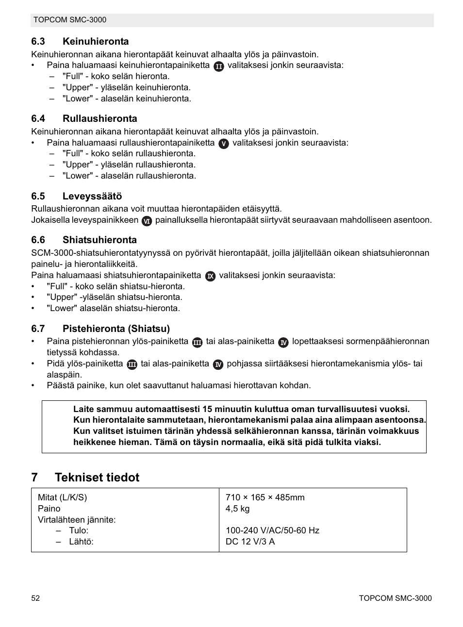 7tekniset tiedot | Topcom SMC-3000 User Manual | Page 52 / 104