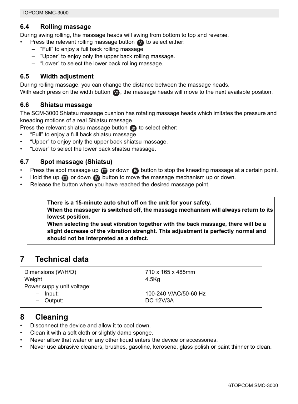 7technical data 8 cleaning | Topcom SMC-3000 User Manual | Page 6 / 104