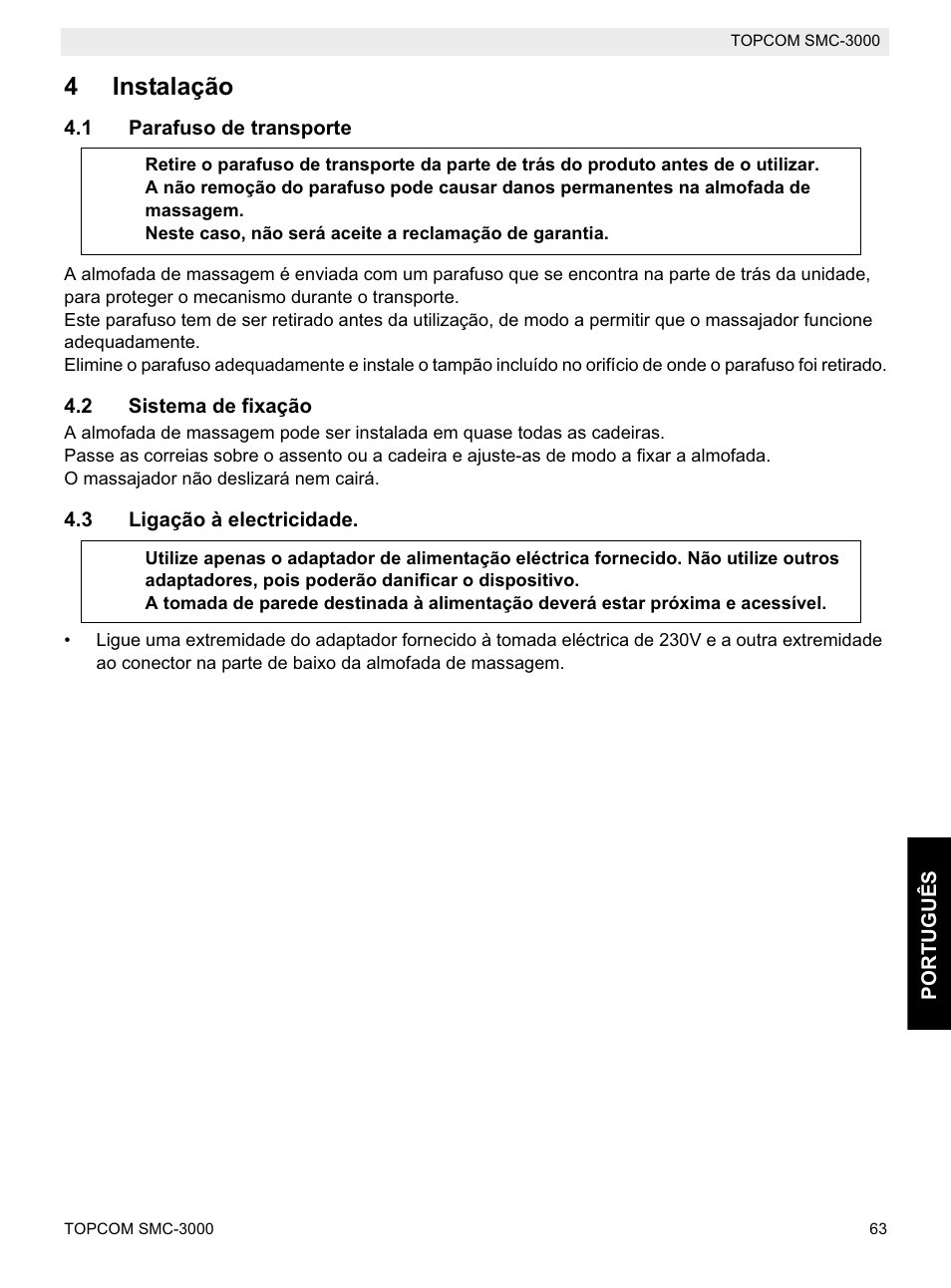 4instalação | Topcom SMC-3000 User Manual | Page 63 / 104
