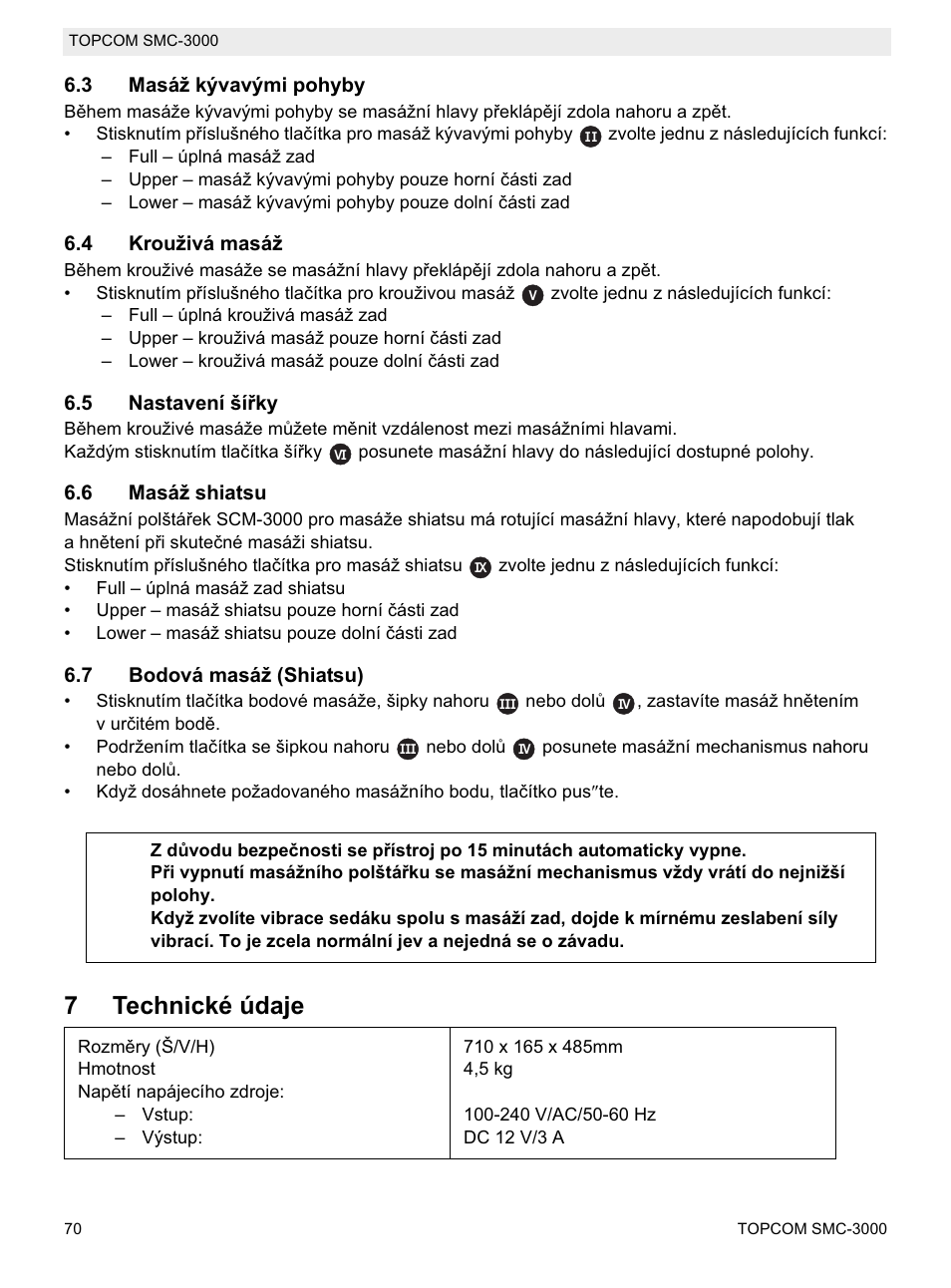 7technické údaje | Topcom SMC-3000 User Manual | Page 70 / 104