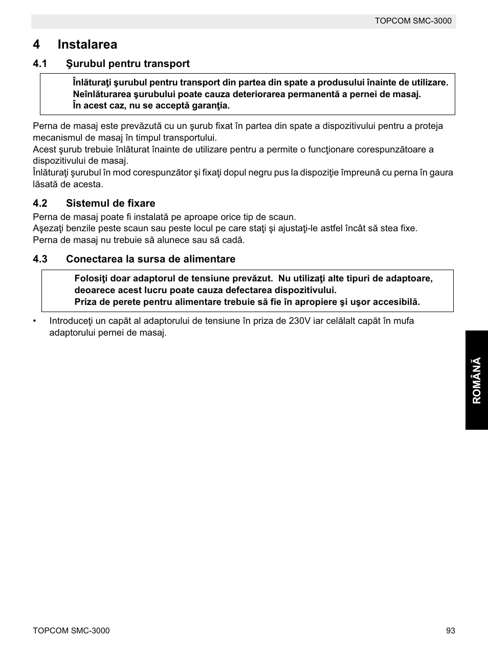 4instalarea | Topcom SMC-3000 User Manual | Page 93 / 104