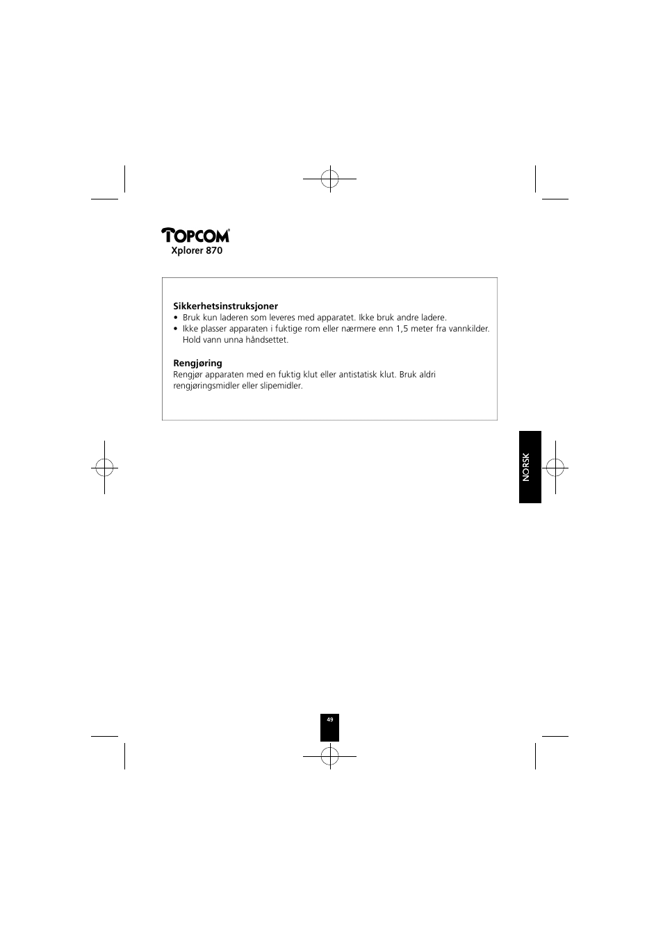 Xplorer 870 | Topcom Xplorer 870 User Manual | Page 49 / 96