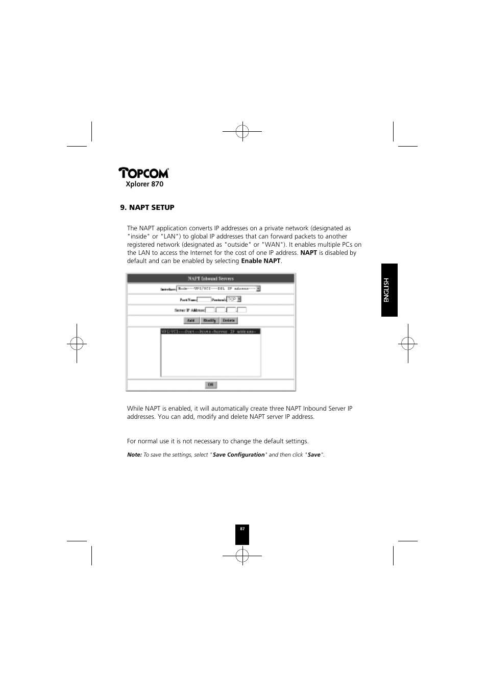 Xplorer 870, Napt setup | Topcom Xplorer 870 User Manual | Page 87 / 96