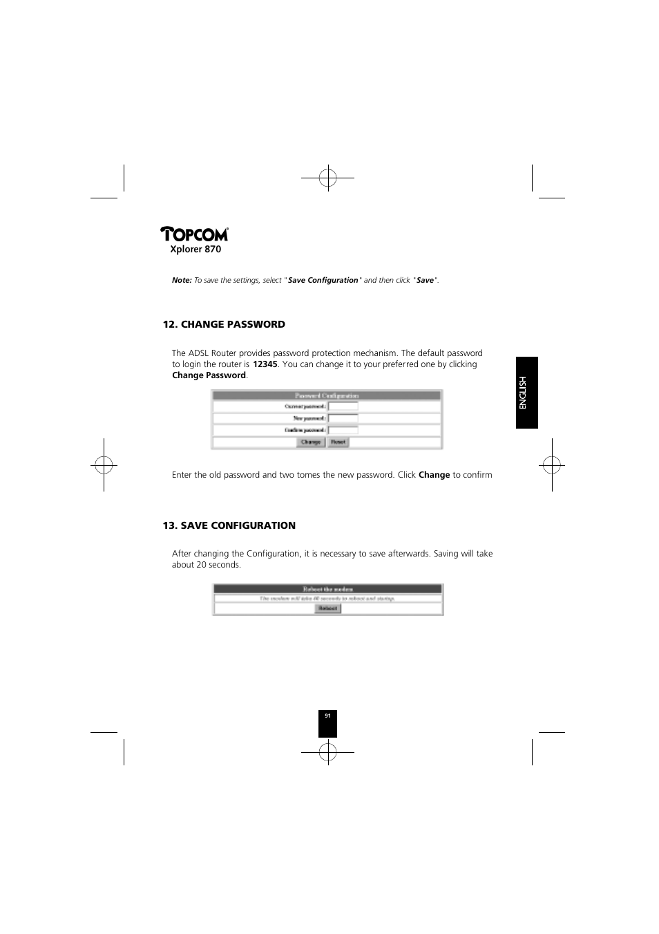 Xplorer 870, Change password, Save configuration | Topcom Xplorer 870 User Manual | Page 91 / 96