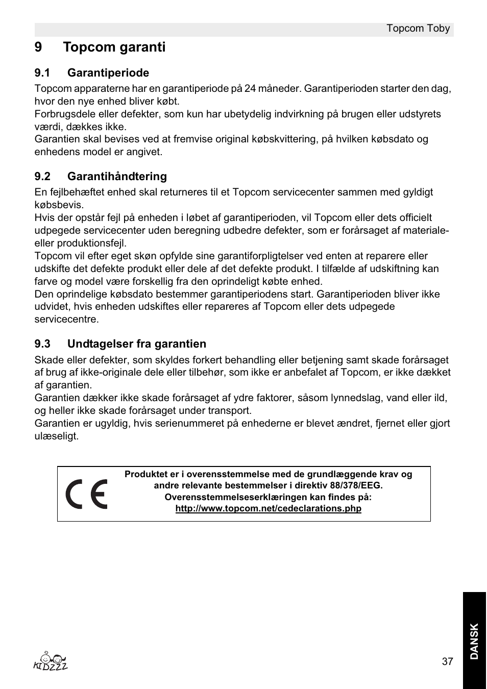 9topcom garanti | Topcom Toby User Manual | Page 37 / 76