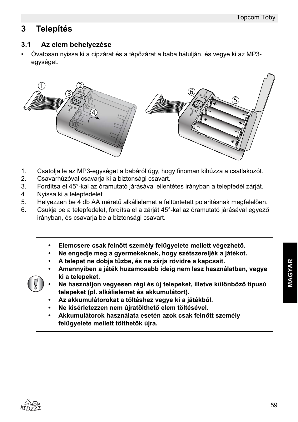 3telepítés | Topcom Toby User Manual | Page 59 / 76