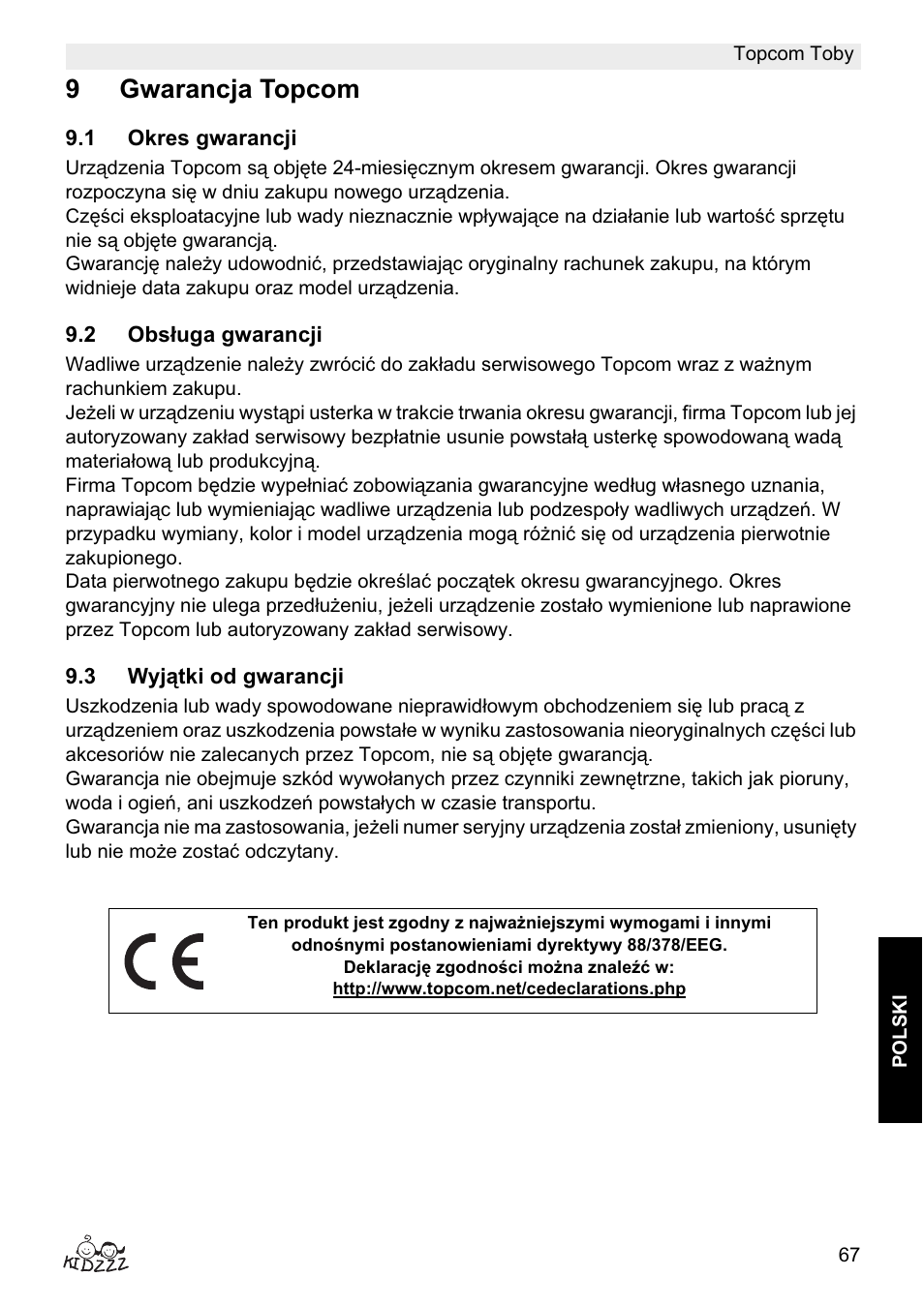 9gwarancja topcom | Topcom Toby User Manual | Page 67 / 76