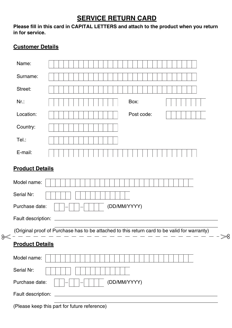 Service return card | Topcom BUTLER 1600 User Manual | Page 19 / 20