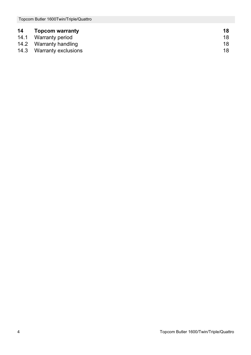 Topcom BUTLER 1600 User Manual | Page 4 / 20