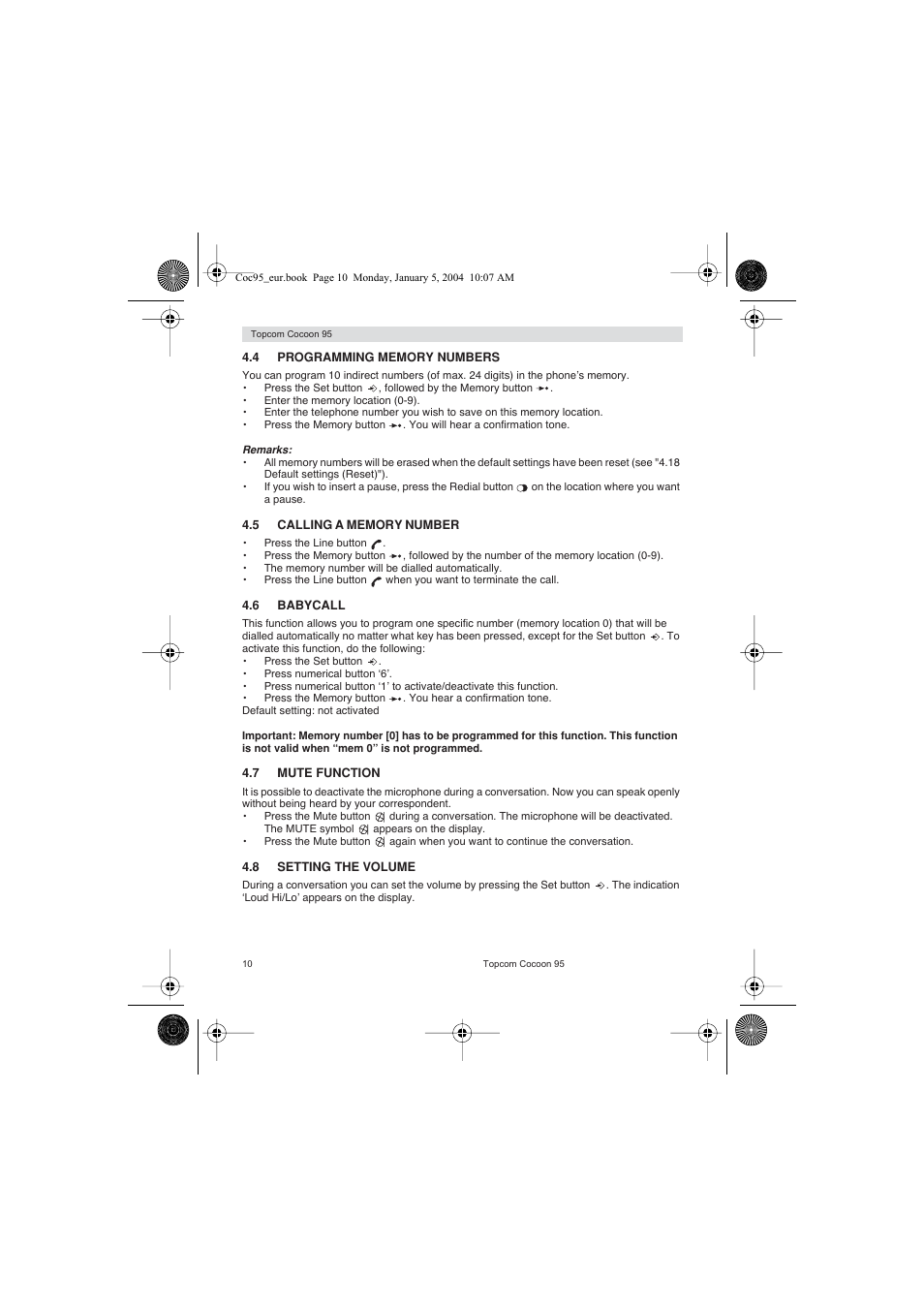 Topcom Cocoon 95 User Manual | Page 10 / 64