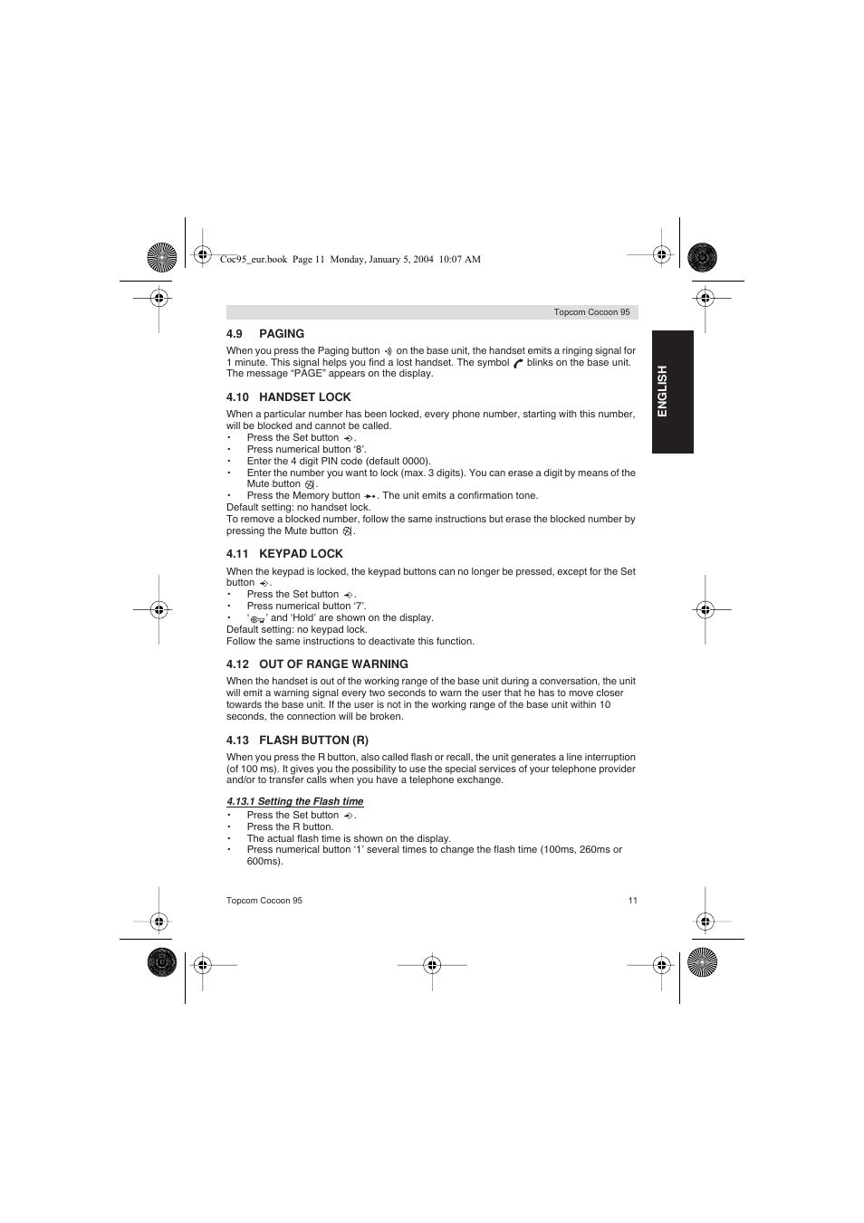 Topcom Cocoon 95 User Manual | Page 11 / 64