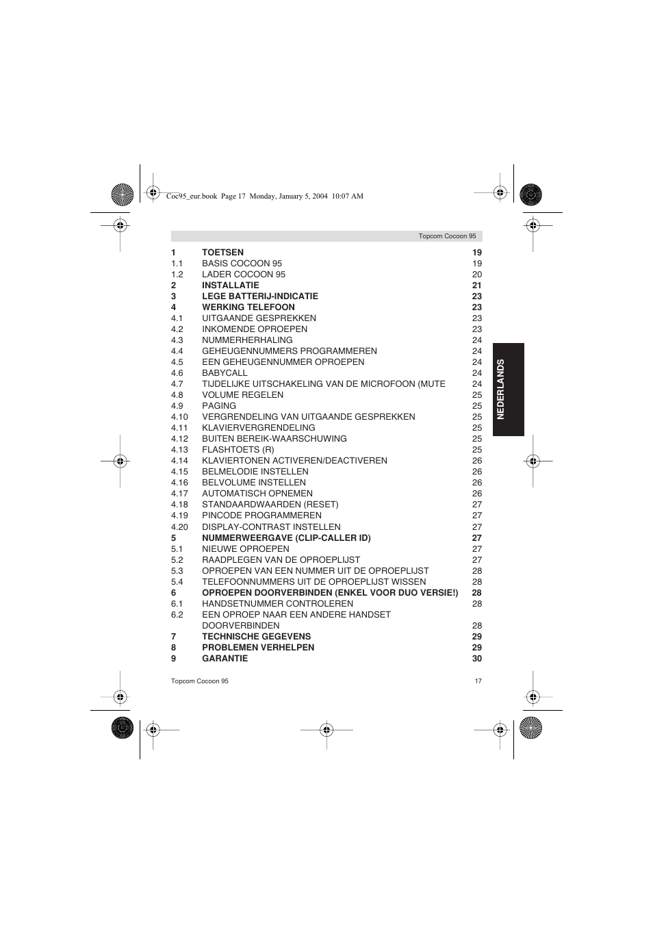 Topcom Cocoon 95 User Manual | Page 17 / 64