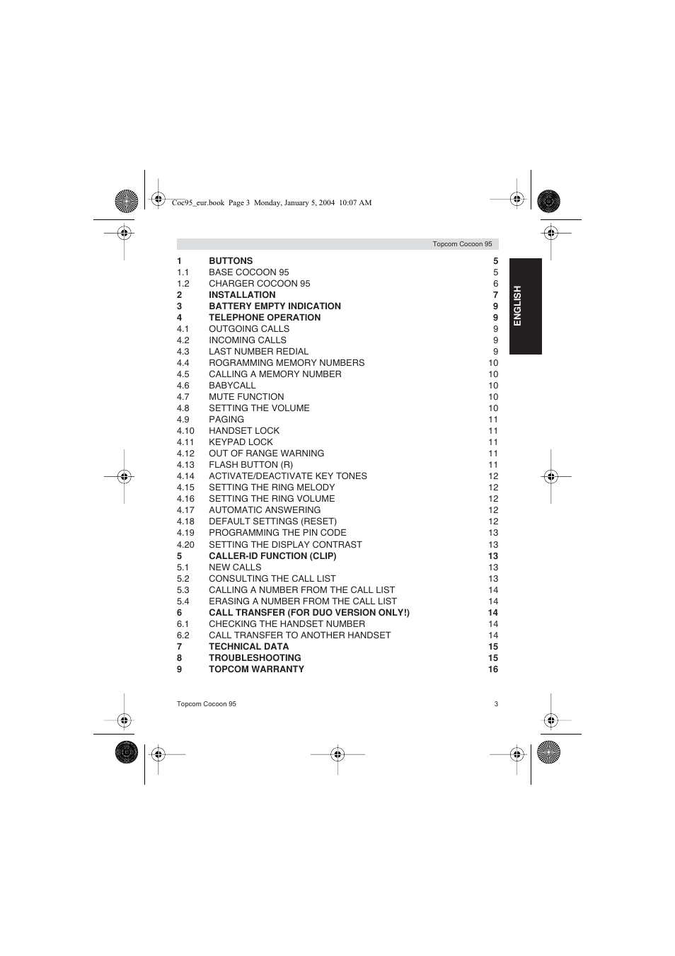 Topcom Cocoon 95 User Manual | Page 3 / 64