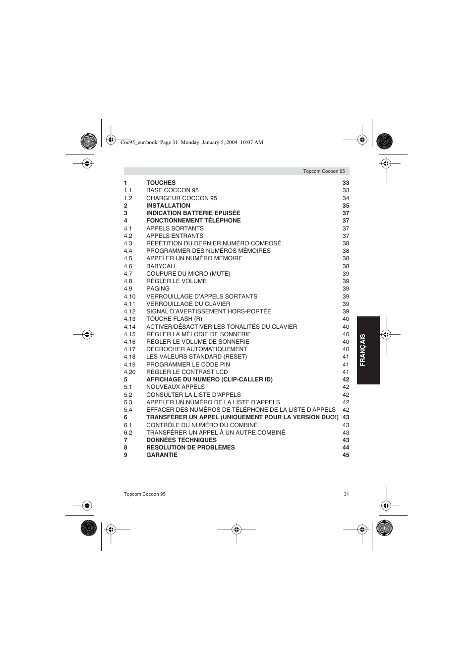 Topcom Cocoon 95 User Manual | Page 31 / 64