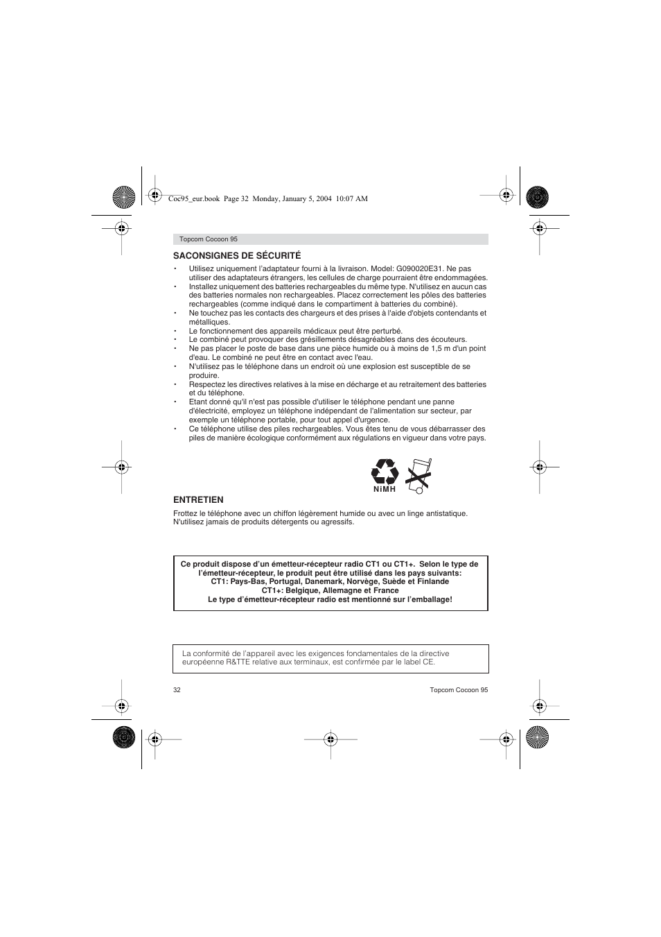 Topcom Cocoon 95 User Manual | Page 32 / 64