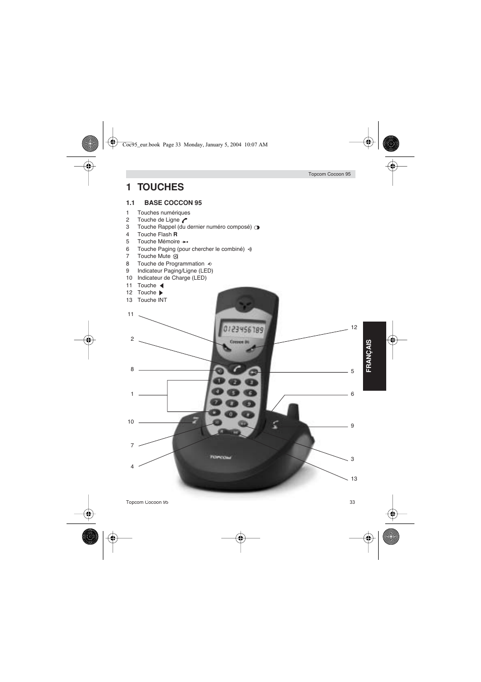 1 touches | Topcom Cocoon 95 User Manual | Page 33 / 64