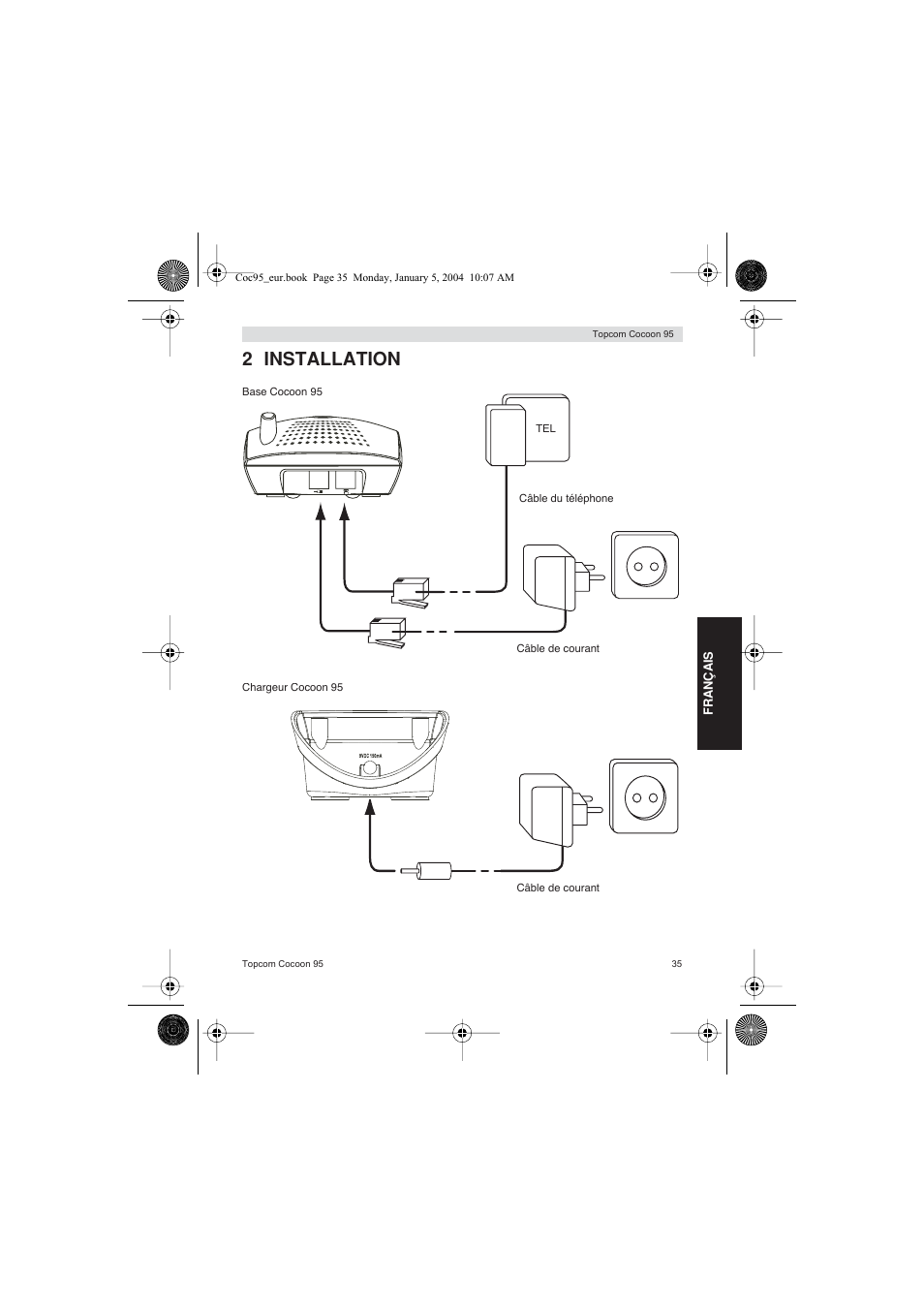 2 installation | Topcom Cocoon 95 User Manual | Page 35 / 64