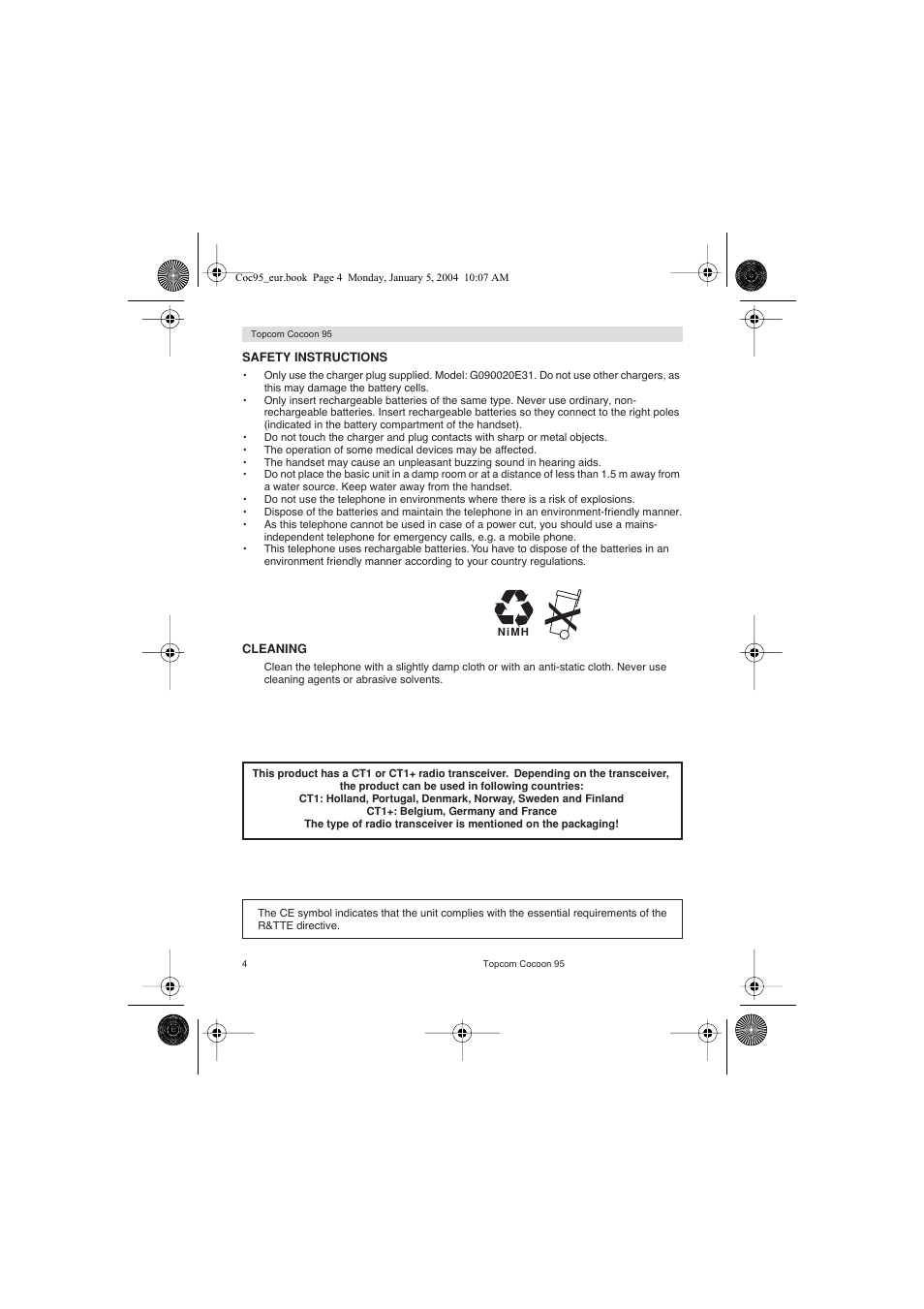 Topcom Cocoon 95 User Manual | Page 4 / 64