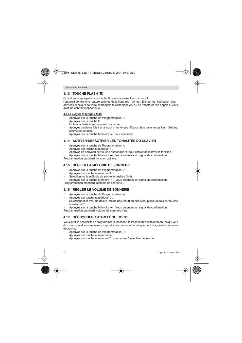 Topcom Cocoon 95 User Manual | Page 40 / 64