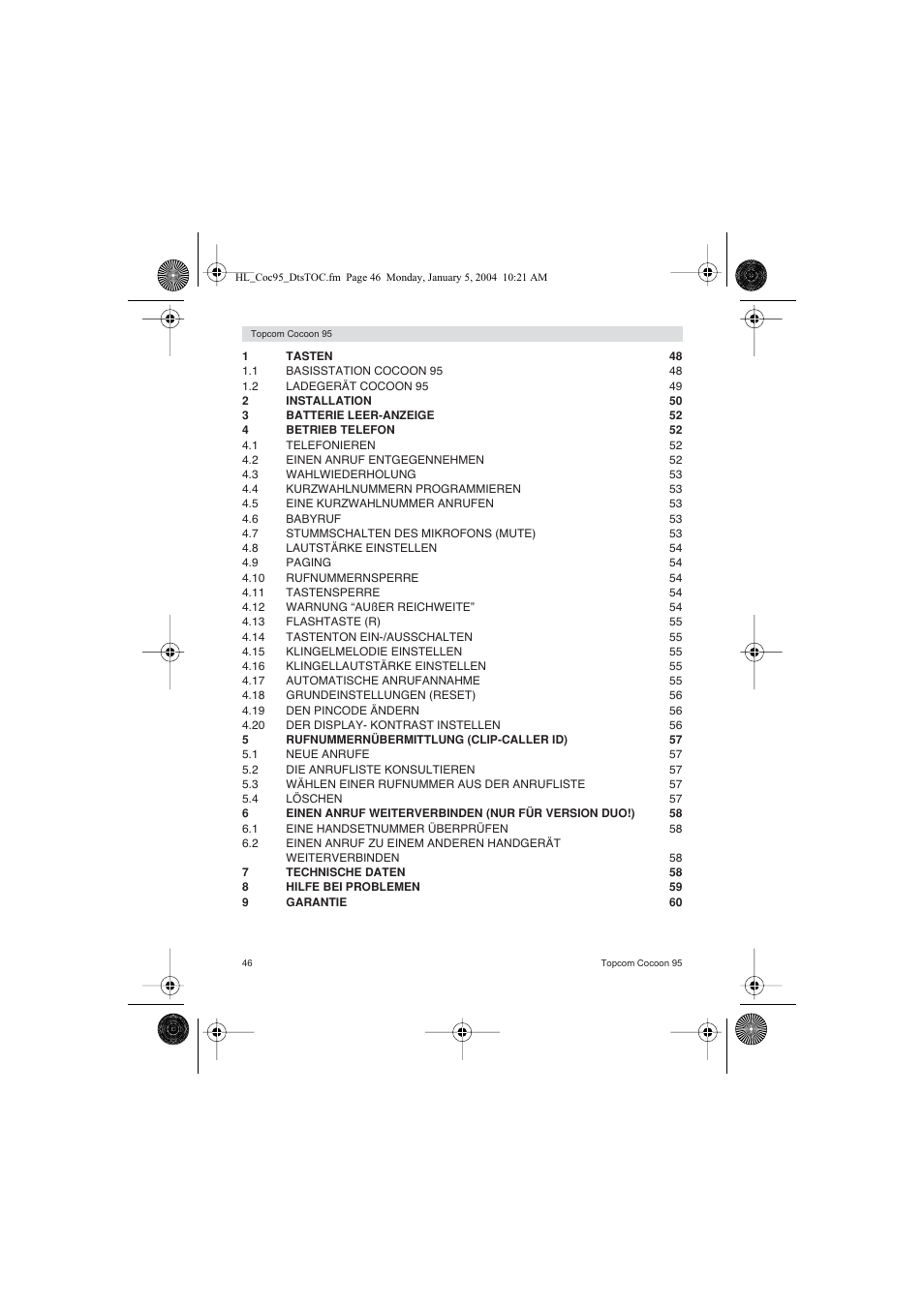 Topcom Cocoon 95 User Manual | Page 46 / 64